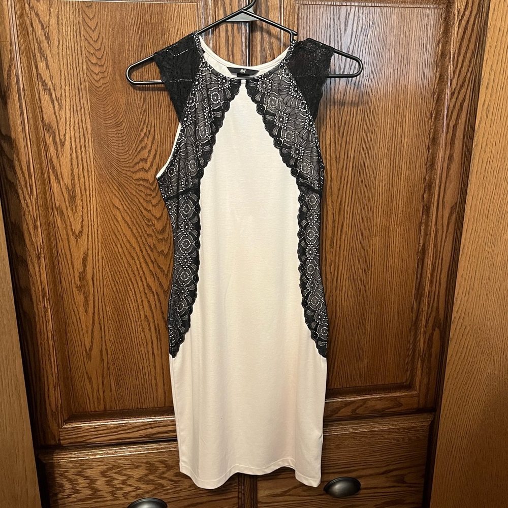 H&M Light Blush Pink Dress with Black Lace Details